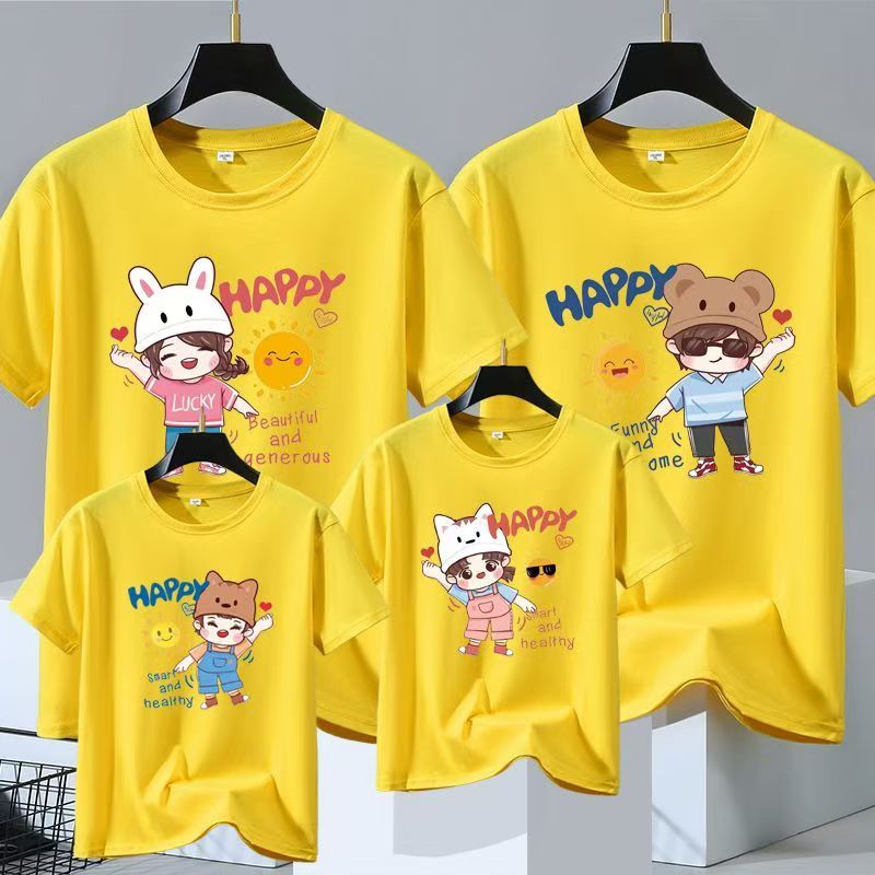 parent-child outfits Family T-shirt wear father mother kids clothes cotton adults children short sleeve T-shirt top