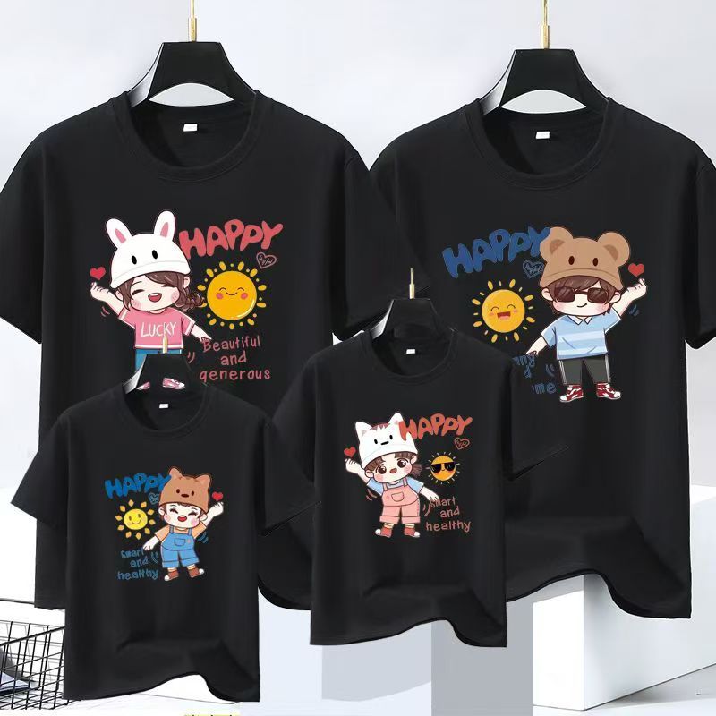 parent-child outfits Family T-shirt wear father mother kids clothes cotton adults children short sleeve T-shirt top