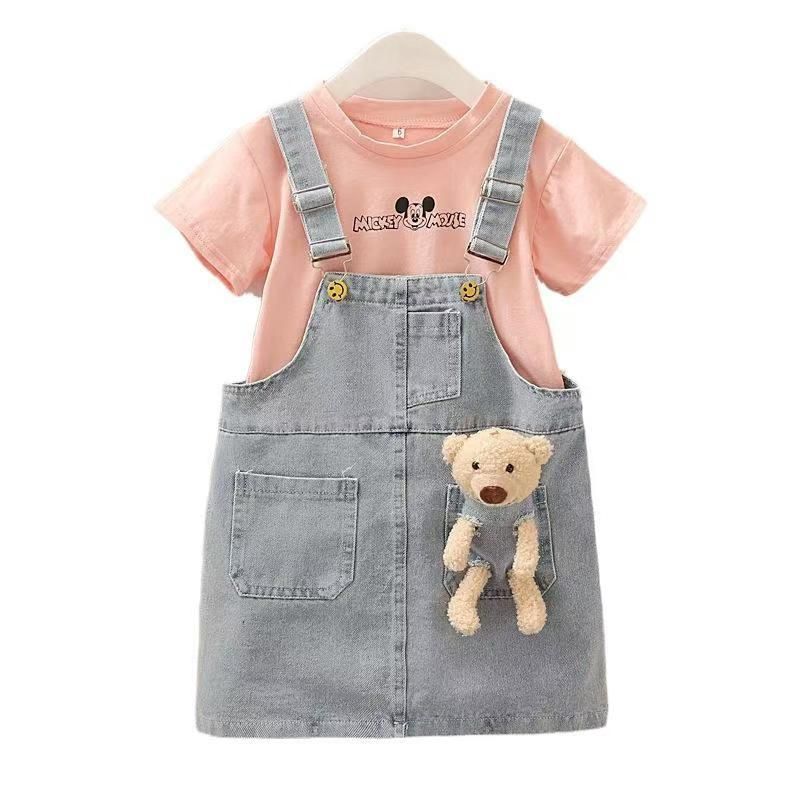 Children Dresses For Girls Denim Dress Summer Strapless Dress Pattern Girls Clothing Short Sleeve Child Clothes Denim T-Shirts