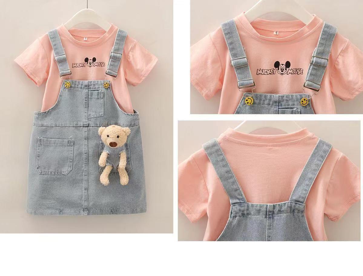 Children Dresses For Girls Denim Dress Summer Strapless Dress Pattern Girls Clothing Short Sleeve Child Clothes Denim T-Shirts