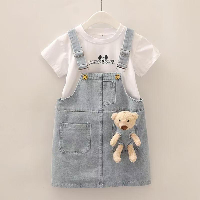 Children Dresses For Girls Denim Dress Summer Strapless Dress Pattern Girls Clothing Short Sleeve Child Clothes Denim T-Shirts