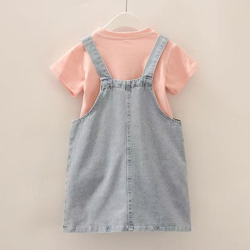 Children Dresses For Girls Denim Dress Summer Strapless Dress Pattern Girls Clothing Short Sleeve Child Clothes Denim T-Shirts