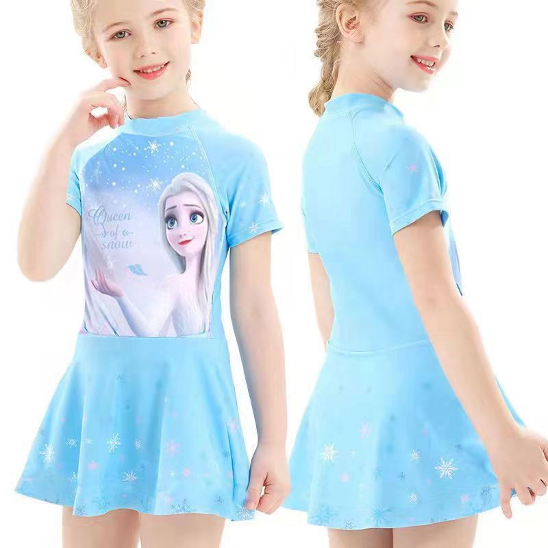 Children's Elsa swimsuit, girls' one-piece cute medium sized children's Elsa princess, girls' swimming outfit