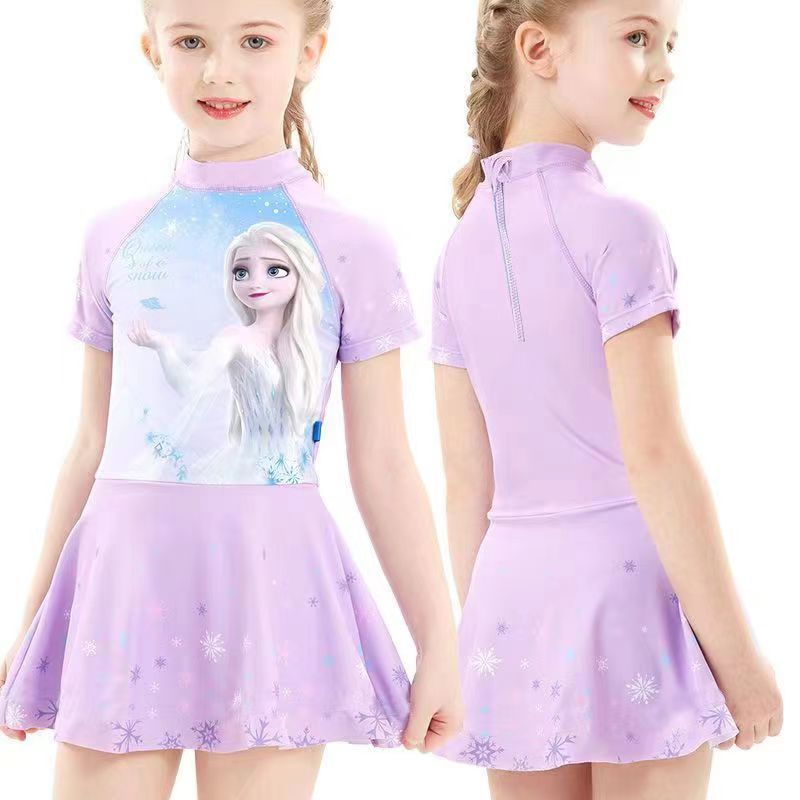 Children's Elsa swimsuit, girls' one-piece cute medium sized children's Elsa princess, girls' swimming outfit