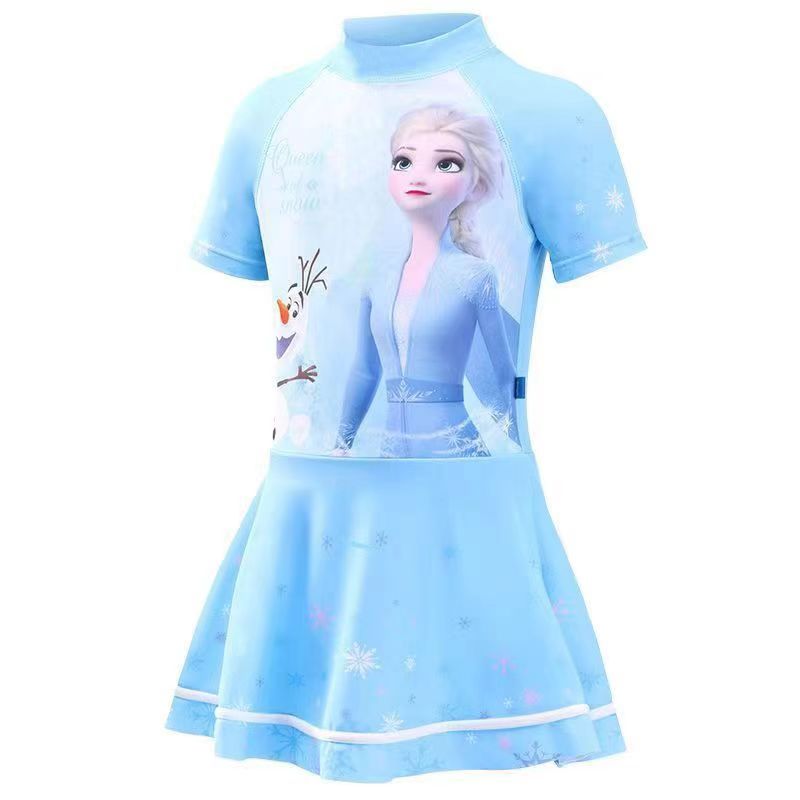 Children's Elsa swimsuit, girls' one-piece cute medium sized children's Elsa princess, girls' swimming outfit