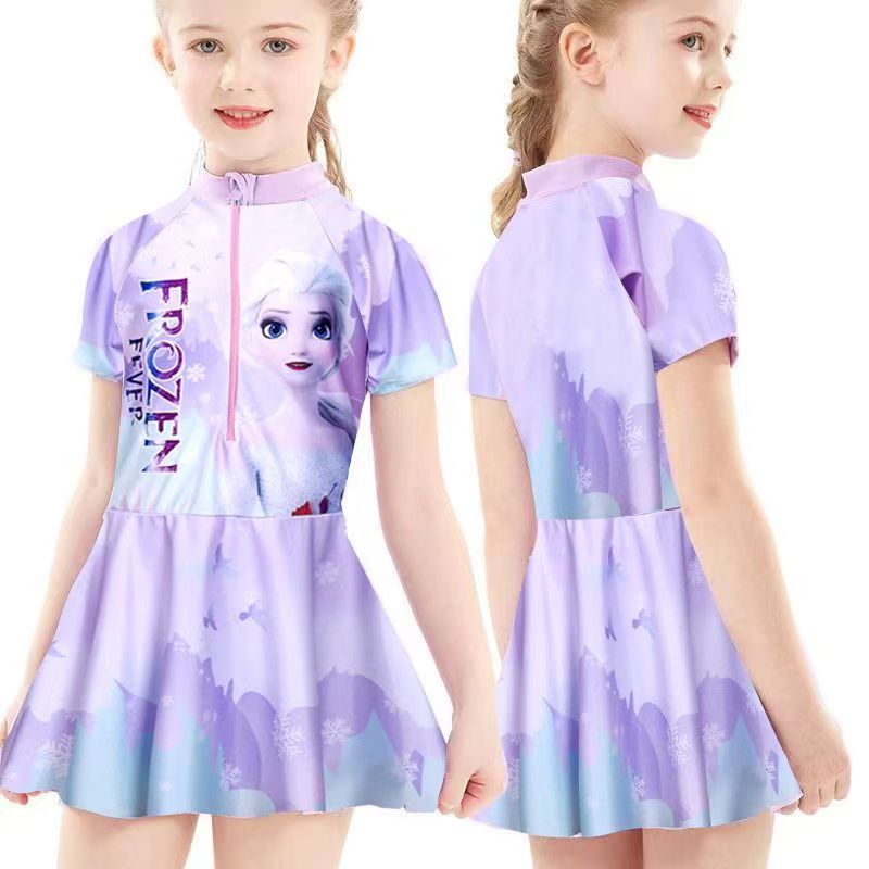 Children's Elsa swimsuit, girls' one-piece cute medium sized children's Elsa princess, girls' swimming outfit