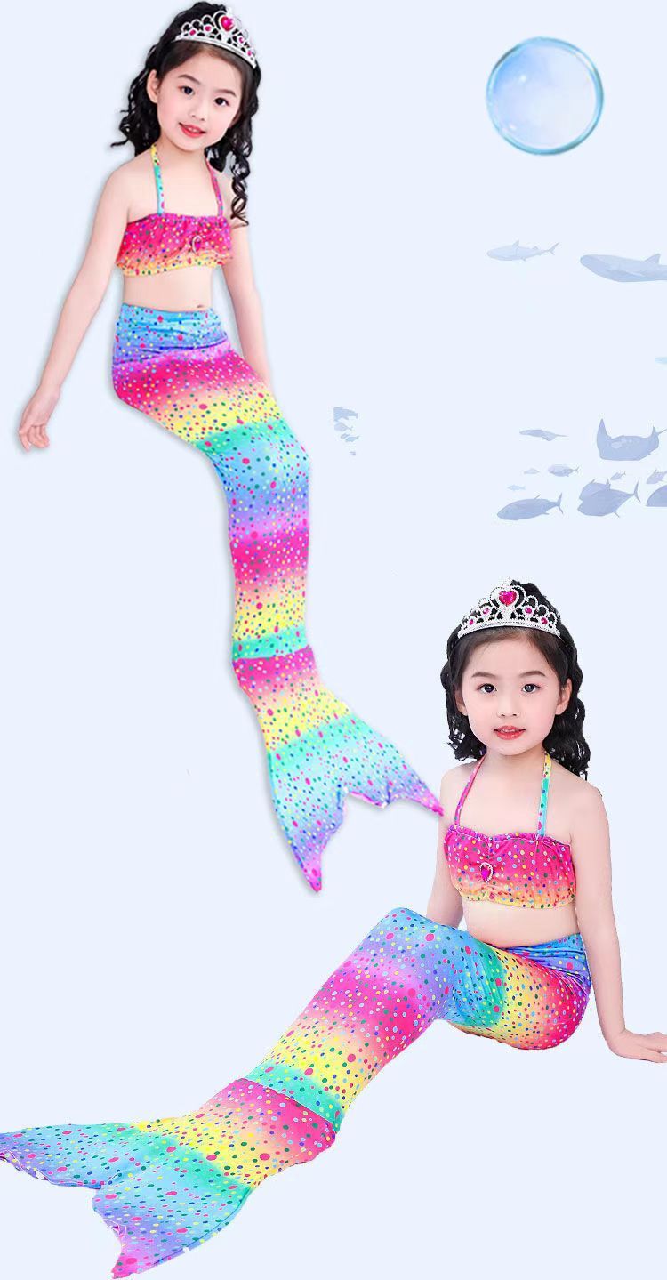 Girls Swimming Mermaid tail Mermaid Costume Cosplay Children Swimsuit Fantasy Beach Bikini (Swimming cap+top+underwear+fish tail）