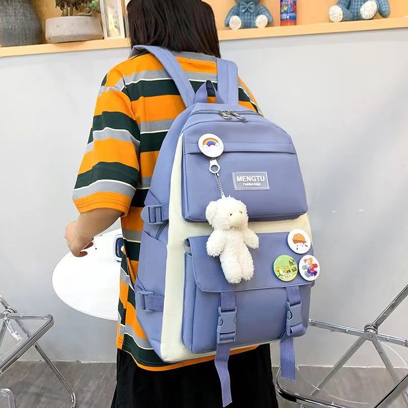 5Pcs/Sets  Cartoon Rabbit Printing School bag Canvas Schoolbags for Teenage Cute Girls Bookbag Children