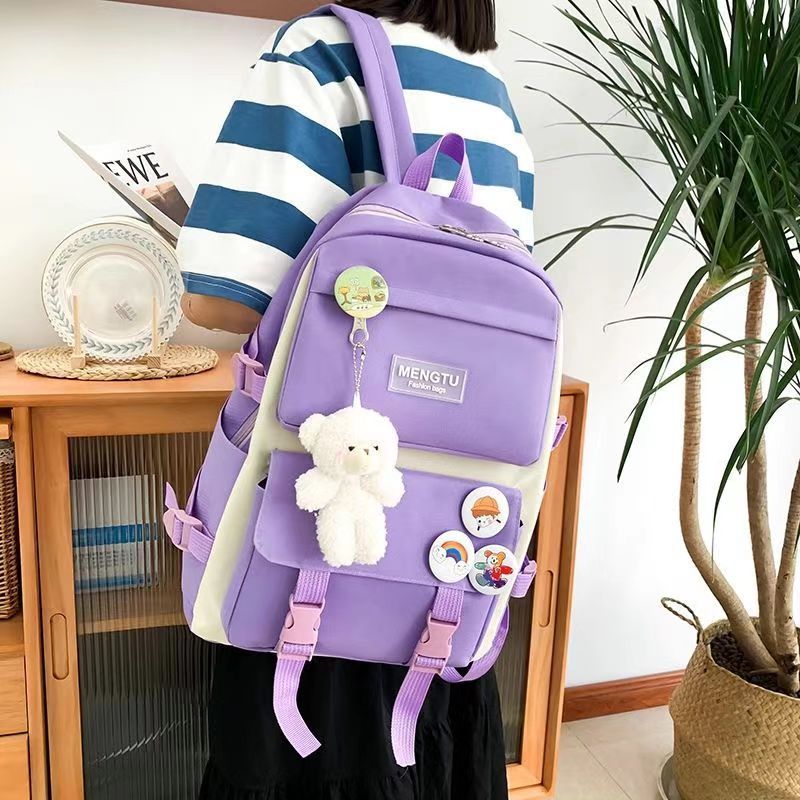 5Pcs/Sets  Cartoon Rabbit Printing School bag Canvas Schoolbags for Teenage Cute Girls Bookbag Children