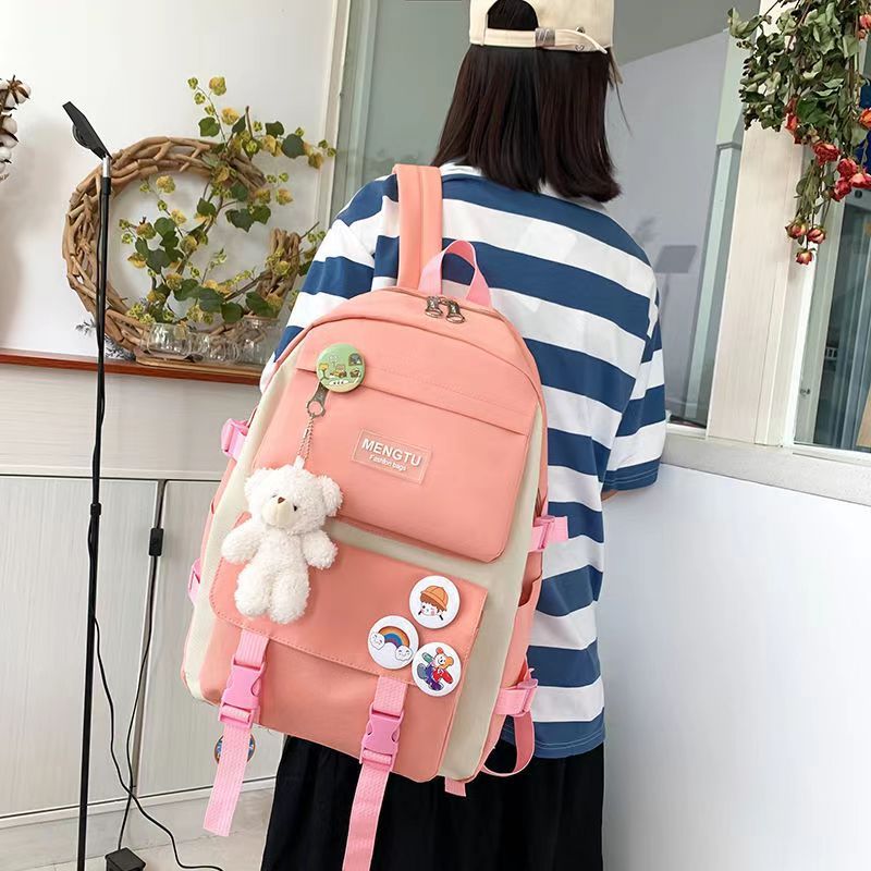 5Pcs/Sets  Cartoon Rabbit Printing School bag Canvas Schoolbags for Teenage Cute Girls Bookbag Children