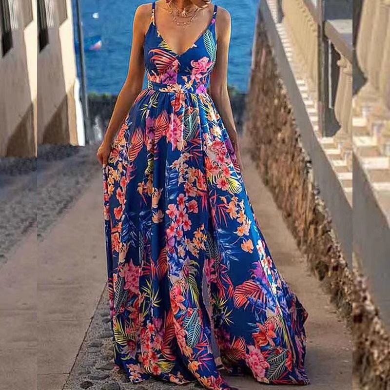 Sleeveless Satin Slip Floral Ruched Bandage Cut Out Maxi Dress Summer Women Fashion Sexy Party