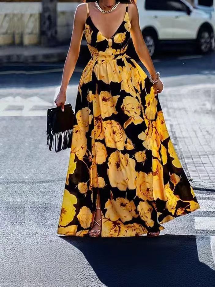 Sleeveless Satin Slip Floral Ruched Bandage Cut Out Maxi Dress Summer Women Fashion Sexy Party