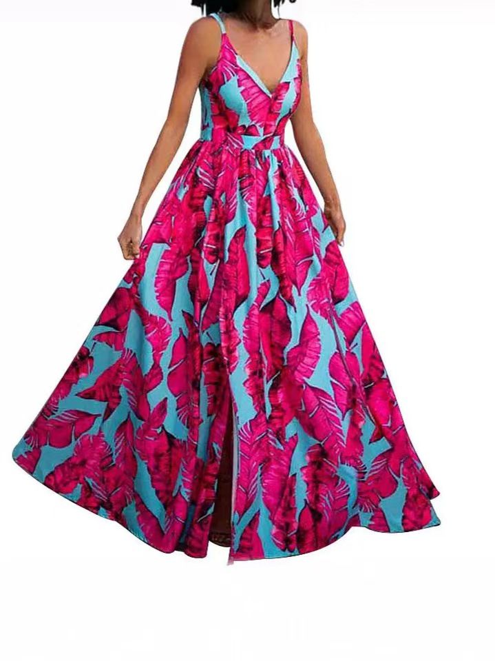 Sleeveless Satin Slip Floral Ruched Bandage Cut Out Maxi Dress Summer Women Fashion Sexy Party