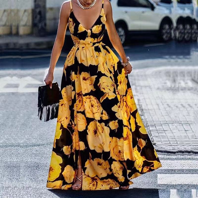 Sleeveless Satin Slip Floral Ruched Bandage Cut Out Maxi Dress Summer Women Fashion Sexy Party