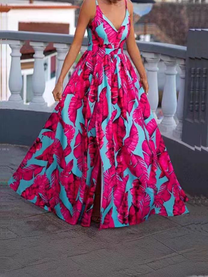 Sleeveless Satin Slip Floral Ruched Bandage Cut Out Maxi Dress Summer Women Fashion Sexy Party