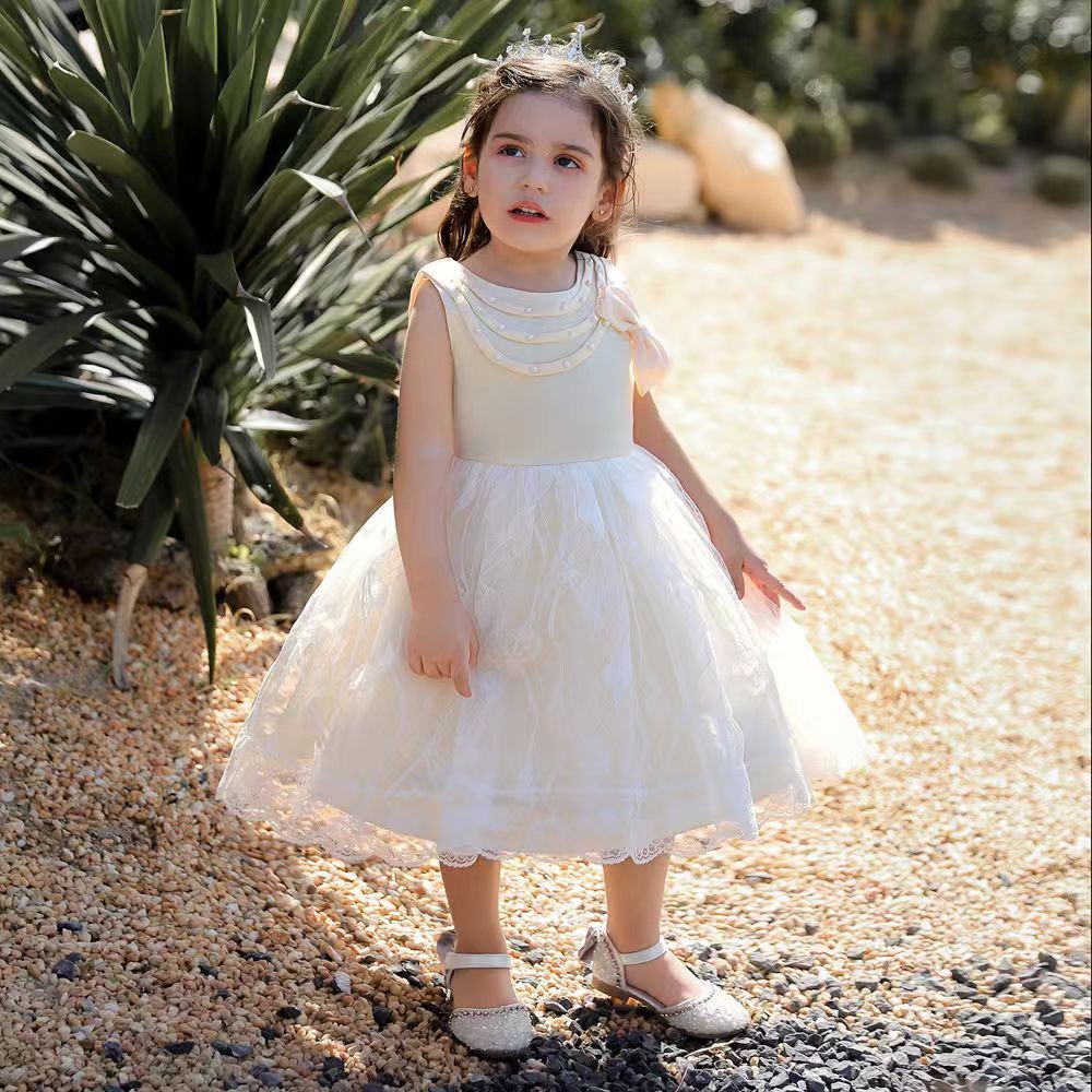 Girls Princess Dresses Skirts Back Red Flowers Children's Wedding Puff Princess Dress