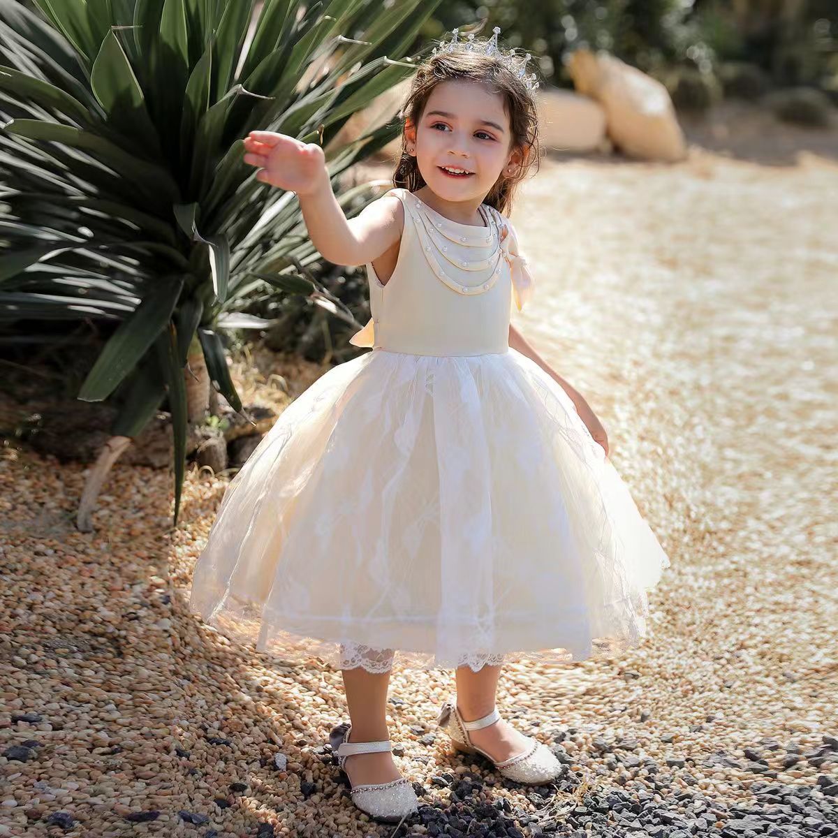 Girls Princess Dresses Skirts Back Red Flowers Children's Wedding Puff Princess Dress