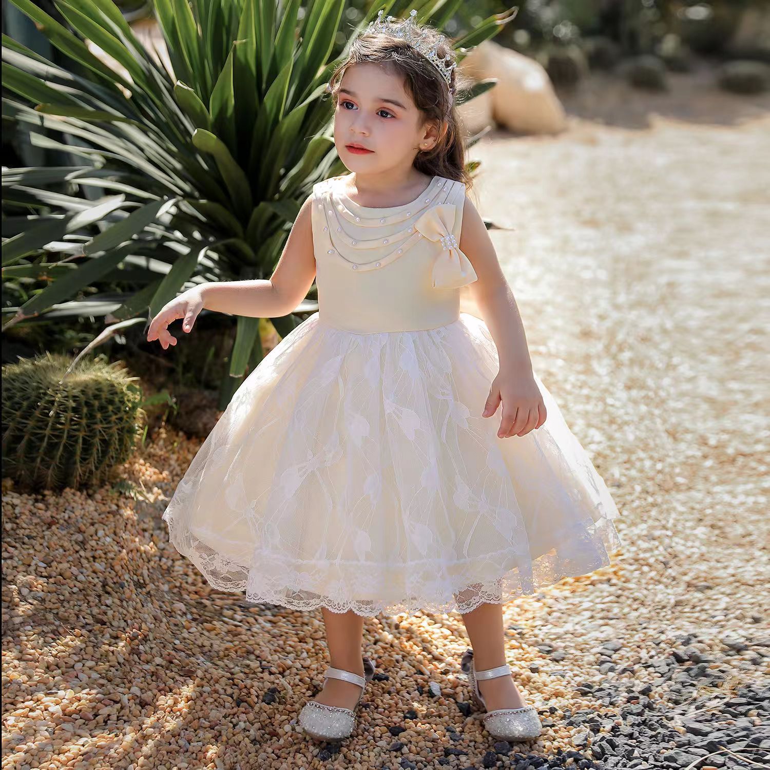 Girls Princess Dresses Skirts Back Red Flowers Children's Wedding Puff Princess Dress