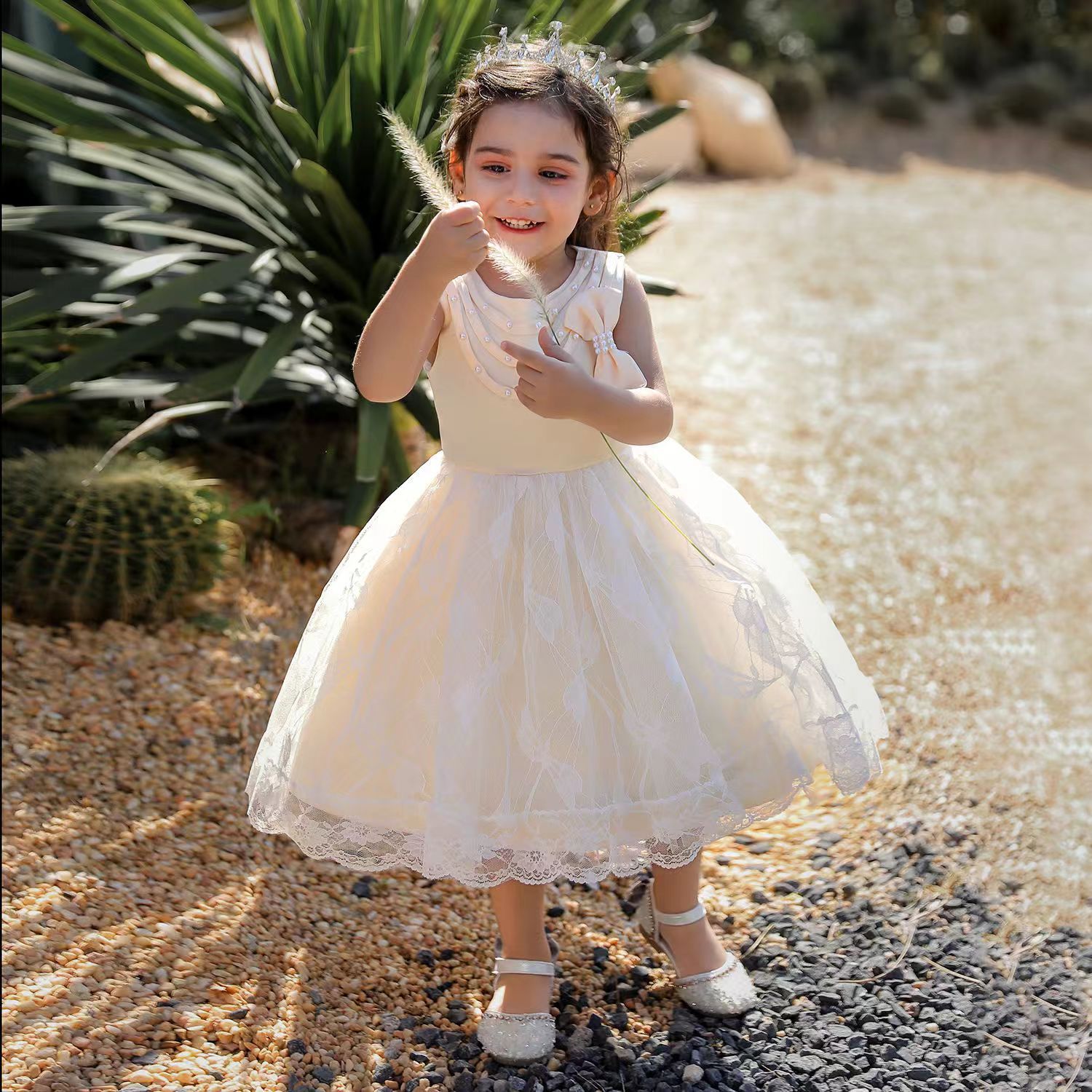 Girls Princess Dresses Skirts Back Red Flowers Children's Wedding Puff Princess Dress