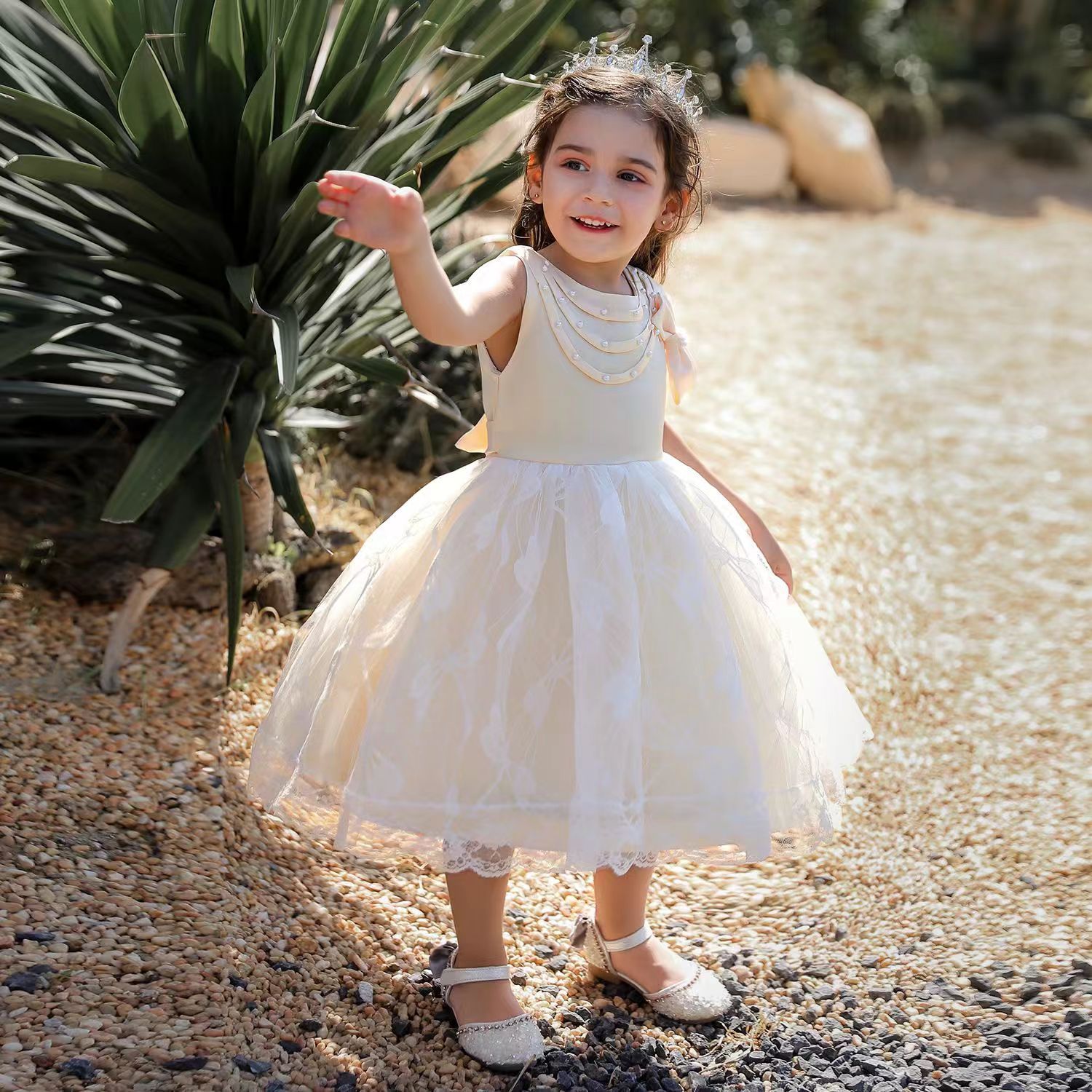 Girls Princess Dresses Skirts Back Red Flowers Children's Wedding Puff Princess Dress