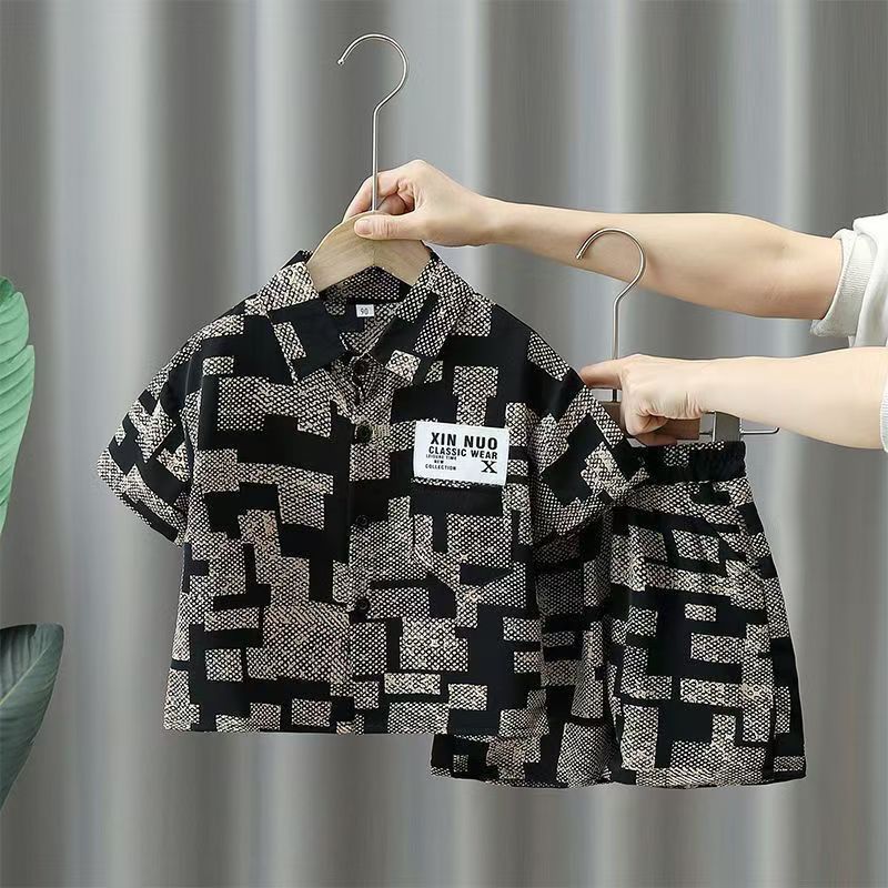 Boys' Summer Shirt Short Sleeve Set  New Baby Fashion Brand Clothes Children's Two-Piece Set