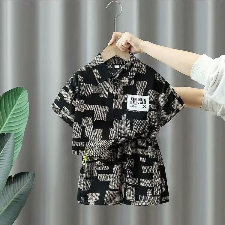 Boys' Summer Shirt Short Sleeve Set  New Baby Fashion Brand Clothes Children's Two-Piece Set