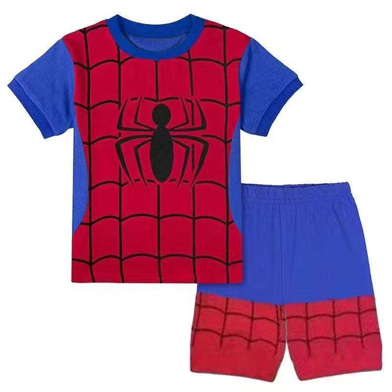 Summer Marvel Cartoon Iron Batman Captain America Short Underwear Spider Man Children's Short Sleeve+Pants Set