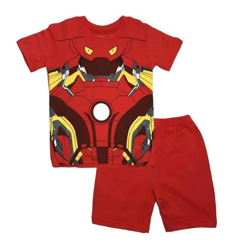 Summer Marvel Cartoon Iron Batman Captain America Short Underwear Spider Man Children's Short Sleeve+Pants Set