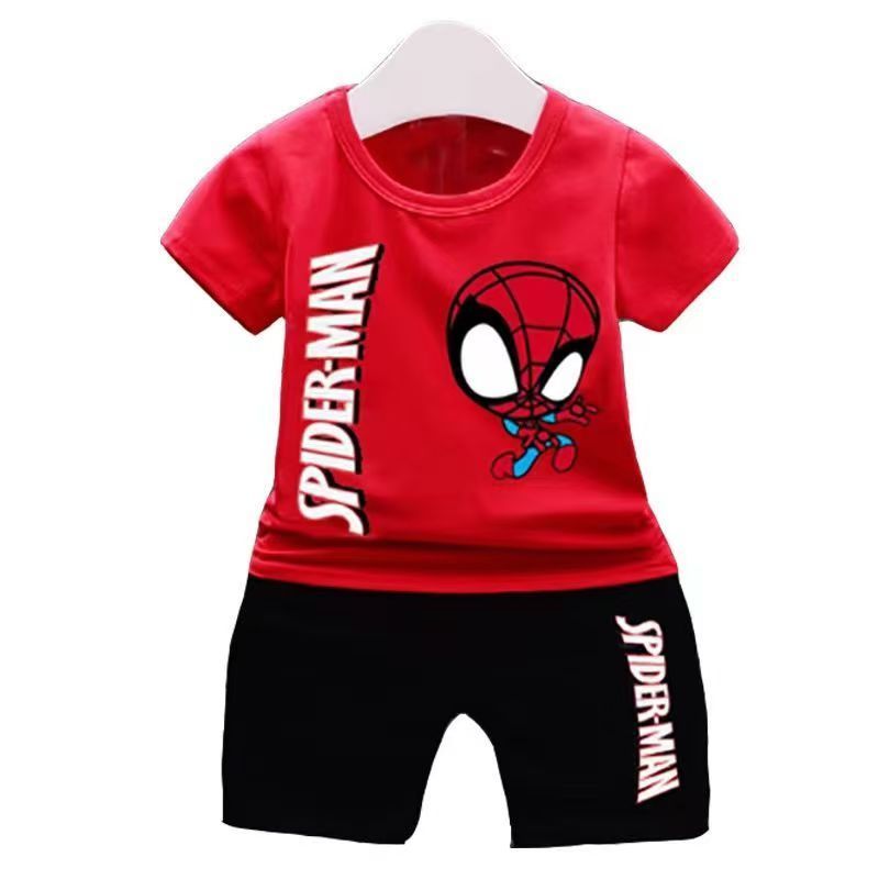 Summer Marvel Cartoon Iron Batman Captain America Short Underwear Spider Man Children's Short Sleeve+Pants Set