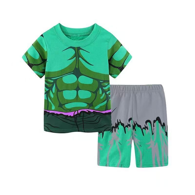 Summer Marvel Cartoon Iron Batman Captain America Short Underwear Spider Man Children's Short Sleeve+Pants Set