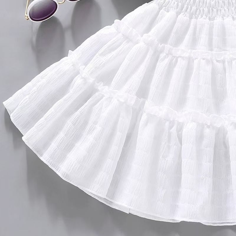 Summer Girls Dress New Style Bud Sleeve Splicing Cake Skirt For Kid 1 to 8 Years Old Fashionable Fashionable Princess Skirt