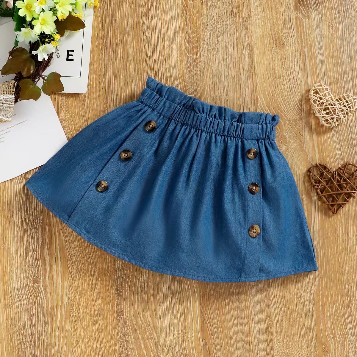 Girls' suit baby small chrysanthemum short-sleeved top denim short skirt two-piece summer dress new fashion princess