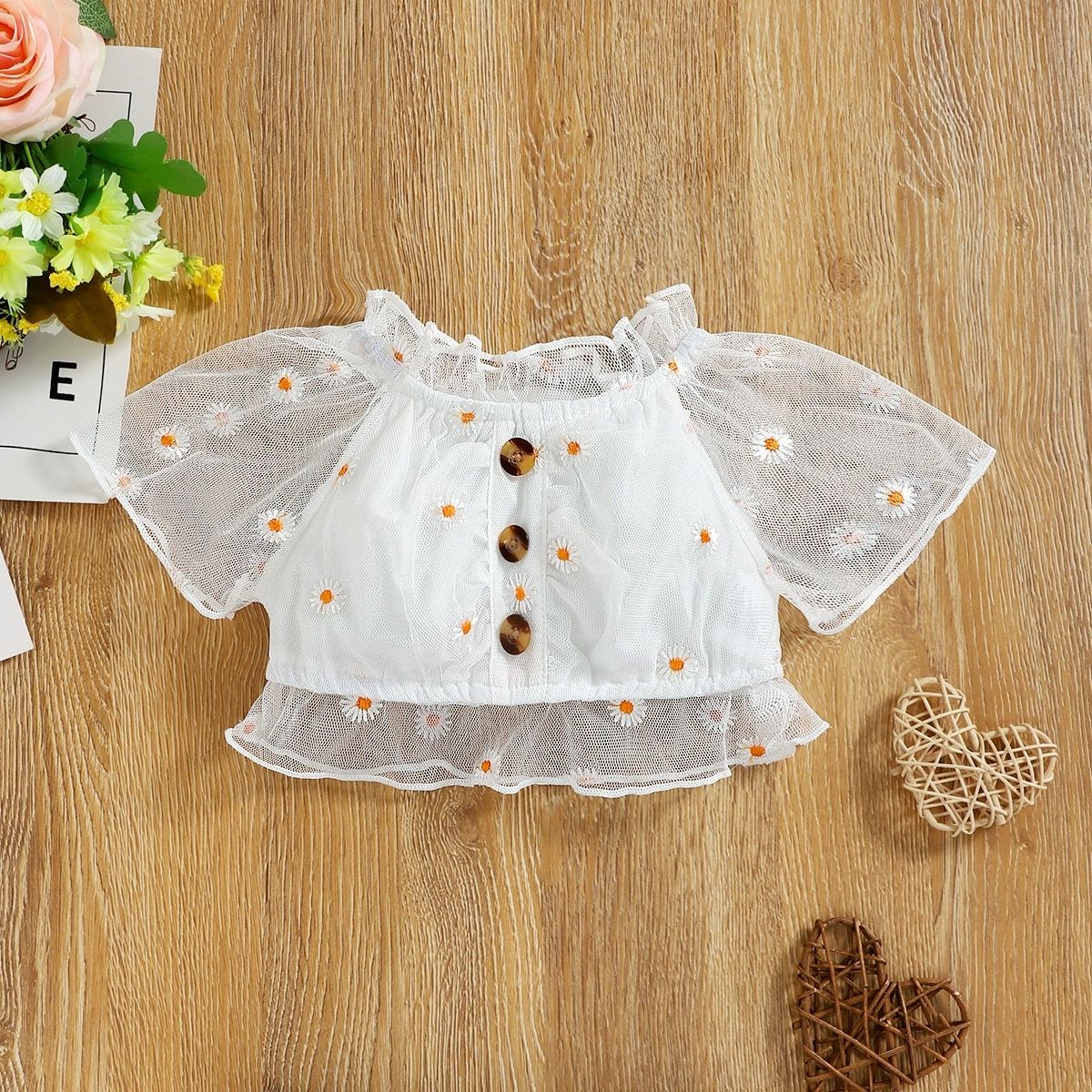 Girls' suit baby small chrysanthemum short-sleeved top denim short skirt two-piece summer dress new fashion princess