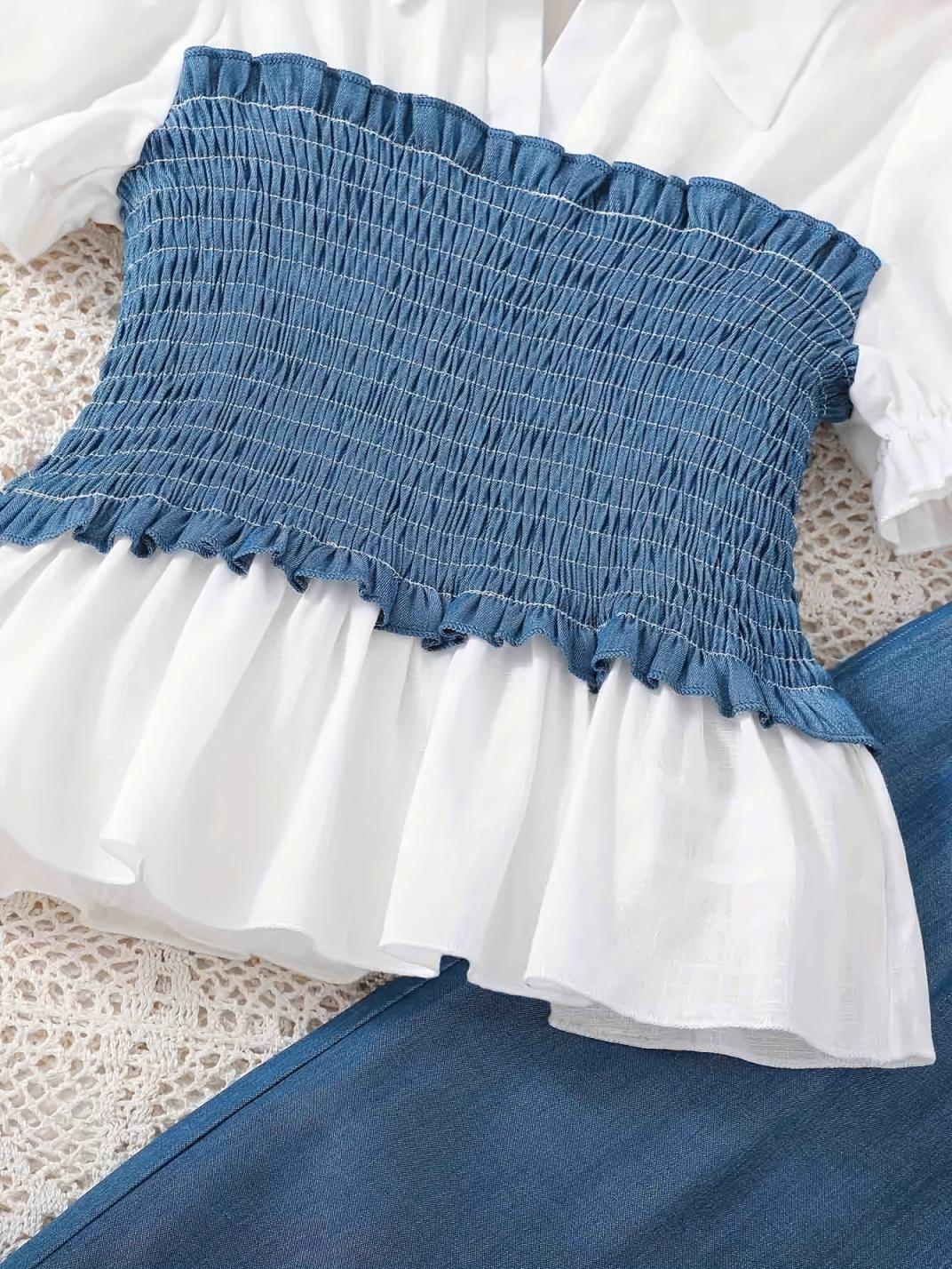 New Summer Children's Clothing European and American Fashion Girls' Pulling Top+Wide Leg Pants Two Piece Set for Big Kids