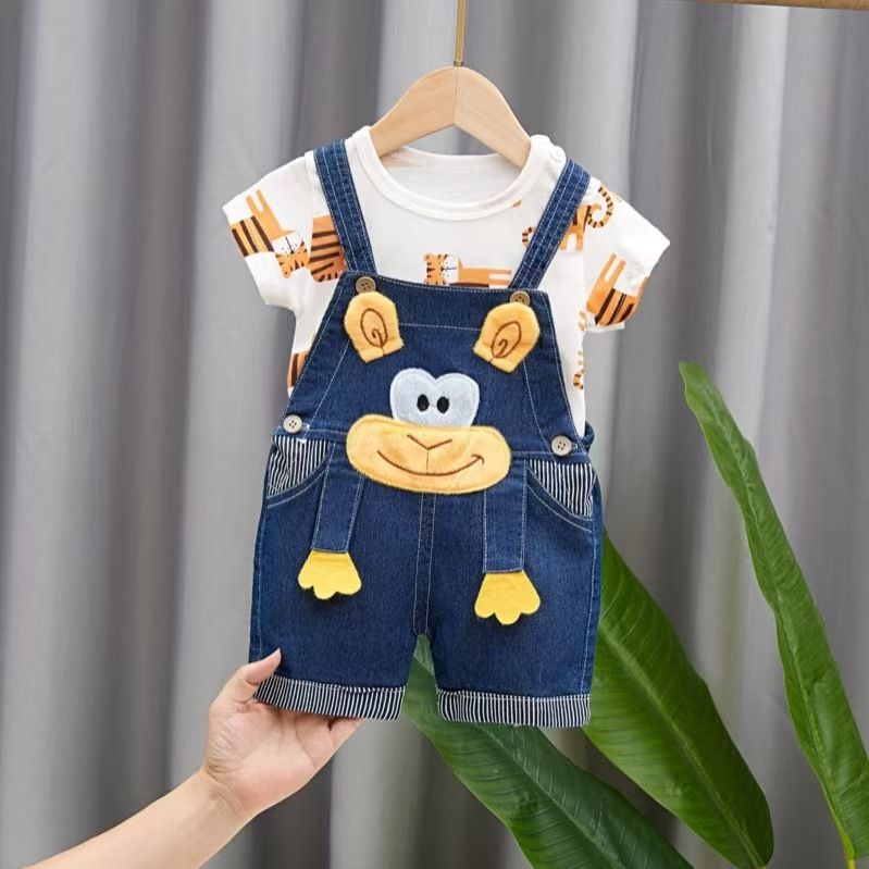 Boys' and girls' pants baby children's suspenders jeans Clothes Sets Baby Gentleman High Qulity Short T shirt + Pants Toddler Boy Clothing