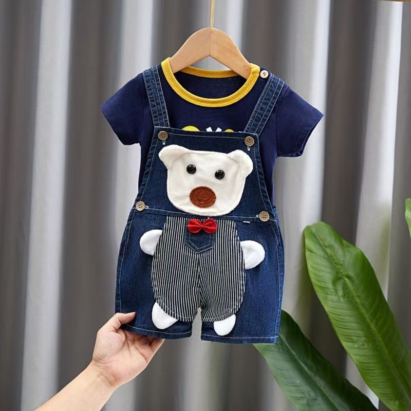 Boys' and girls' pants baby children's suspenders jeans Clothes Sets Baby Gentleman High Qulity Short T shirt + Pants Toddler Boy Clothing