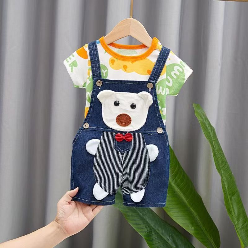 Boys' and girls' pants baby children's suspenders jeans Clothes Sets Baby Gentleman High Qulity Short T shirt + Pants Toddler Boy Clothing