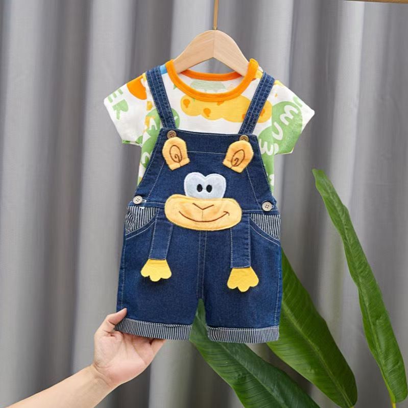 Boys' and girls' pants baby children's suspenders jeans Clothes Sets Baby Gentleman High Qulity Short T shirt + Pants Toddler Boy Clothing