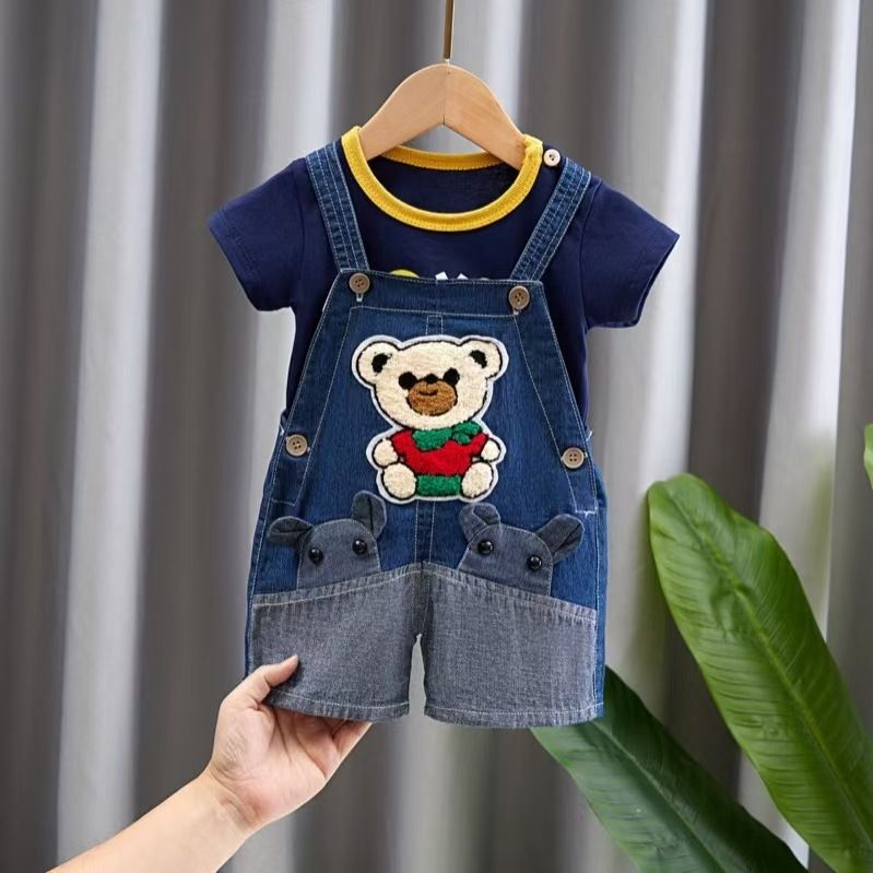 Boys' and girls' pants baby children's suspenders jeans Clothes Sets Baby Gentleman High Qulity Short T shirt + Pants Toddler Boy Clothing