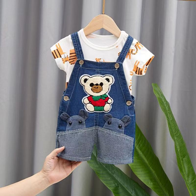 Boys' and girls' pants baby children's suspenders jeans Clothes Sets Baby Gentleman High Qulity Short T shirt + Pants Toddler Boy Clothing