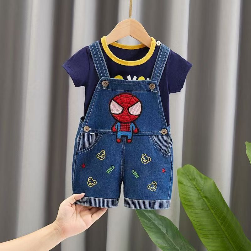 Boys' and girls' pants baby children's suspenders jeans Clothes Sets Baby Gentleman High Qulity Short T shirt + Pants Toddler Boy Clothing