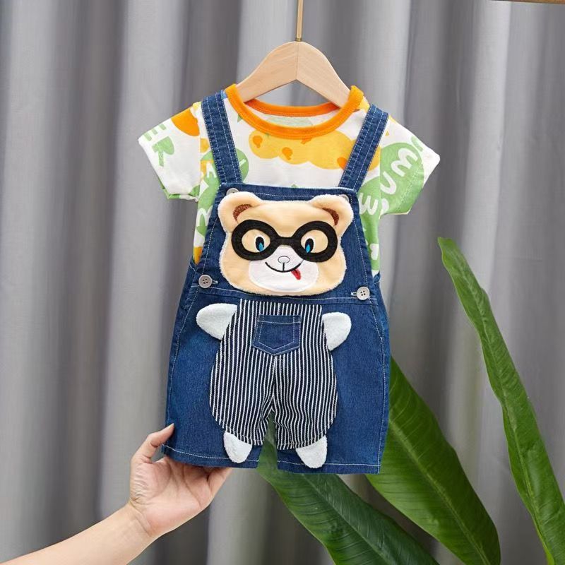 Boys' and girls' pants baby children's suspenders jeans Clothes Sets Baby Gentleman High Qulity Short T shirt + Pants Toddler Boy Clothing