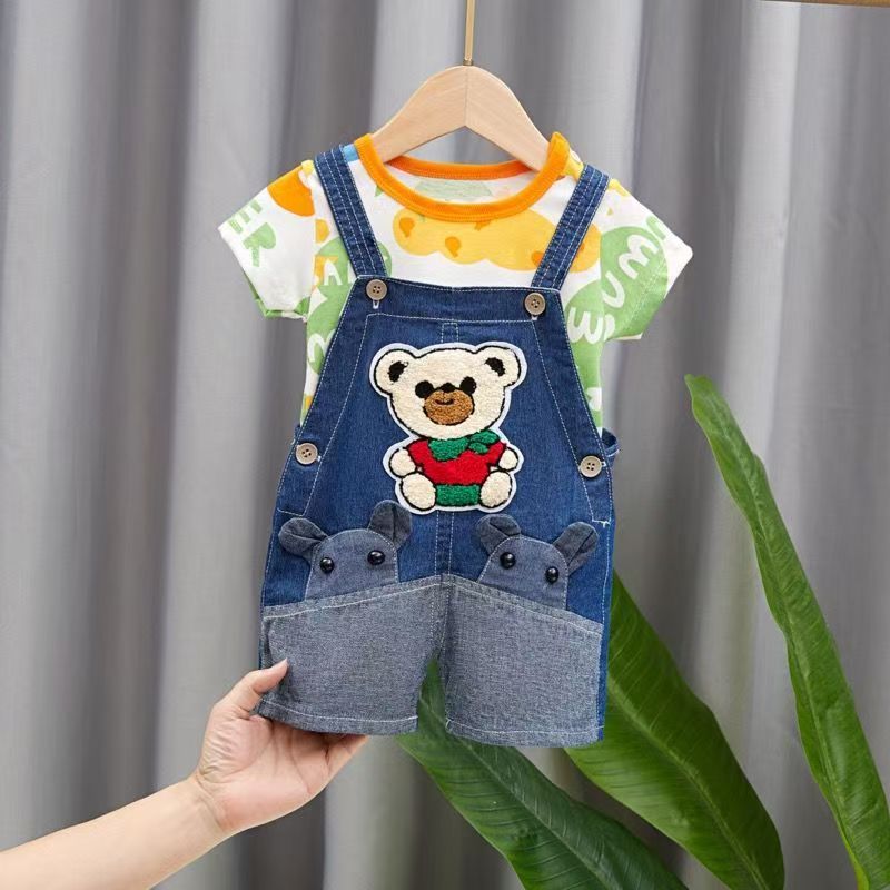 Boys' and girls' pants baby children's suspenders jeans Clothes Sets Baby Gentleman High Qulity Short T shirt + Pants Toddler Boy Clothing