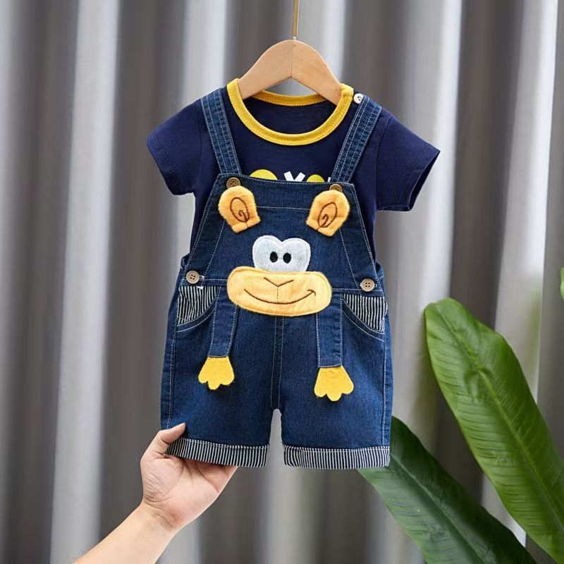 Boys' and girls' pants baby children's suspenders jeans Clothes Sets Baby Gentleman High Qulity Short T shirt + Pants Toddler Boy Clothing