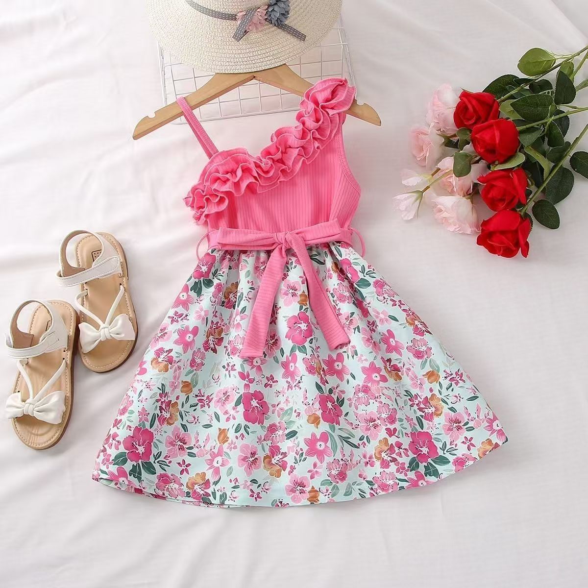 Kids Flower Stripe Dresses for Girls Christmas Children Clothing Dress Princess Brithday Wedding Party Baby Girl Dress With Bow