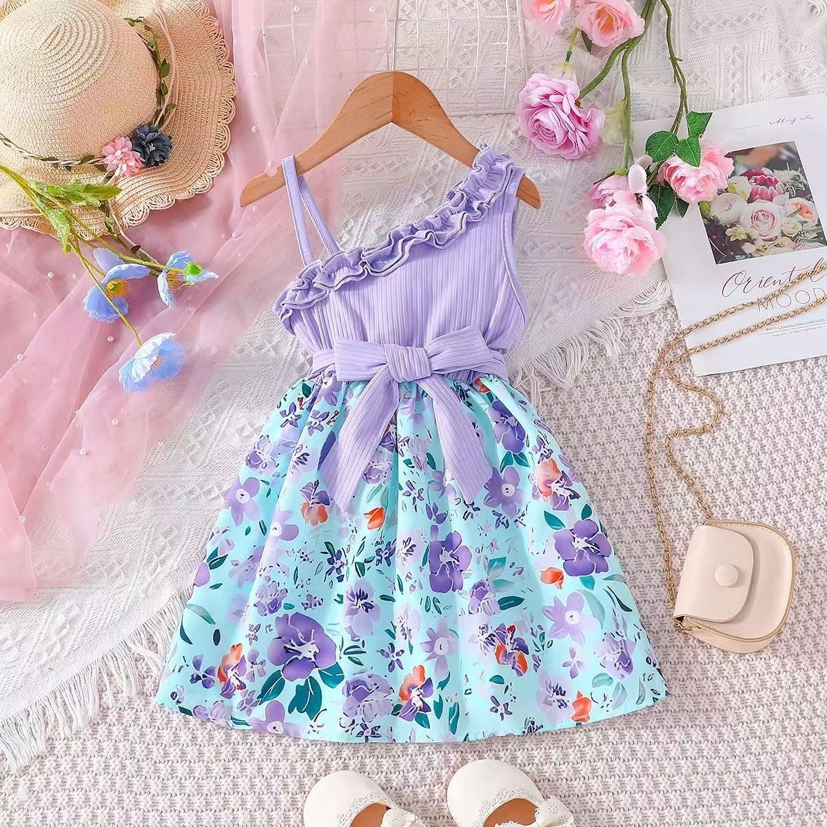 Kids Flower Stripe Dresses for Girls Christmas Children Clothing Dress Princess Brithday Wedding Party Baby Girl Dress With Bow
