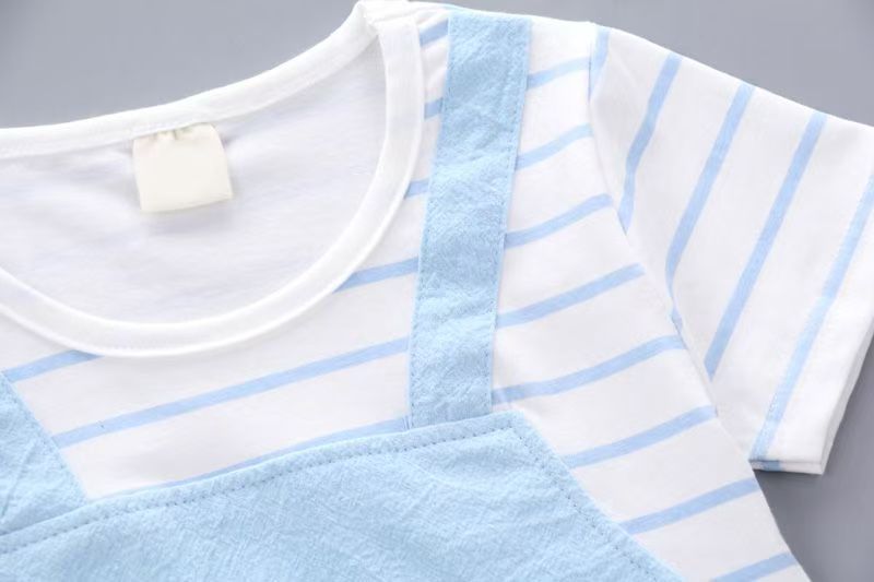 Baby Summer Short Sleeve Set Cute Splicing Cartoon Elephant Short Sleeve Shorts Baby and Children's Outing Clothes Two Piece Set