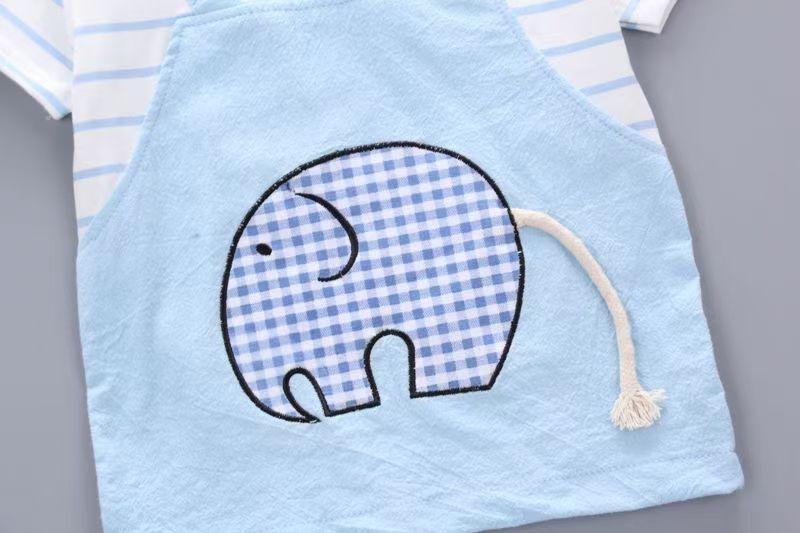 Baby Summer Short Sleeve Set Cute Splicing Cartoon Elephant Short Sleeve Shorts Baby and Children's Outing Clothes Two Piece Set