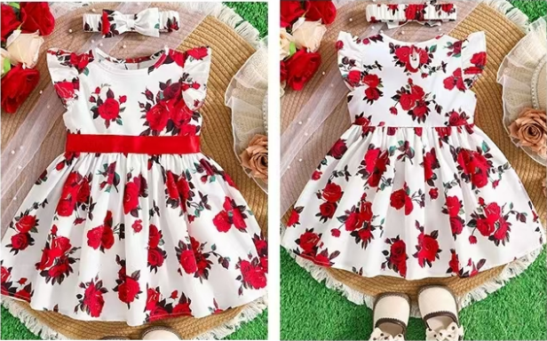Sweet Baby Kids Girl Floral Pattern Cotton Dress Princess Dress Summer Girl Dressses Gift