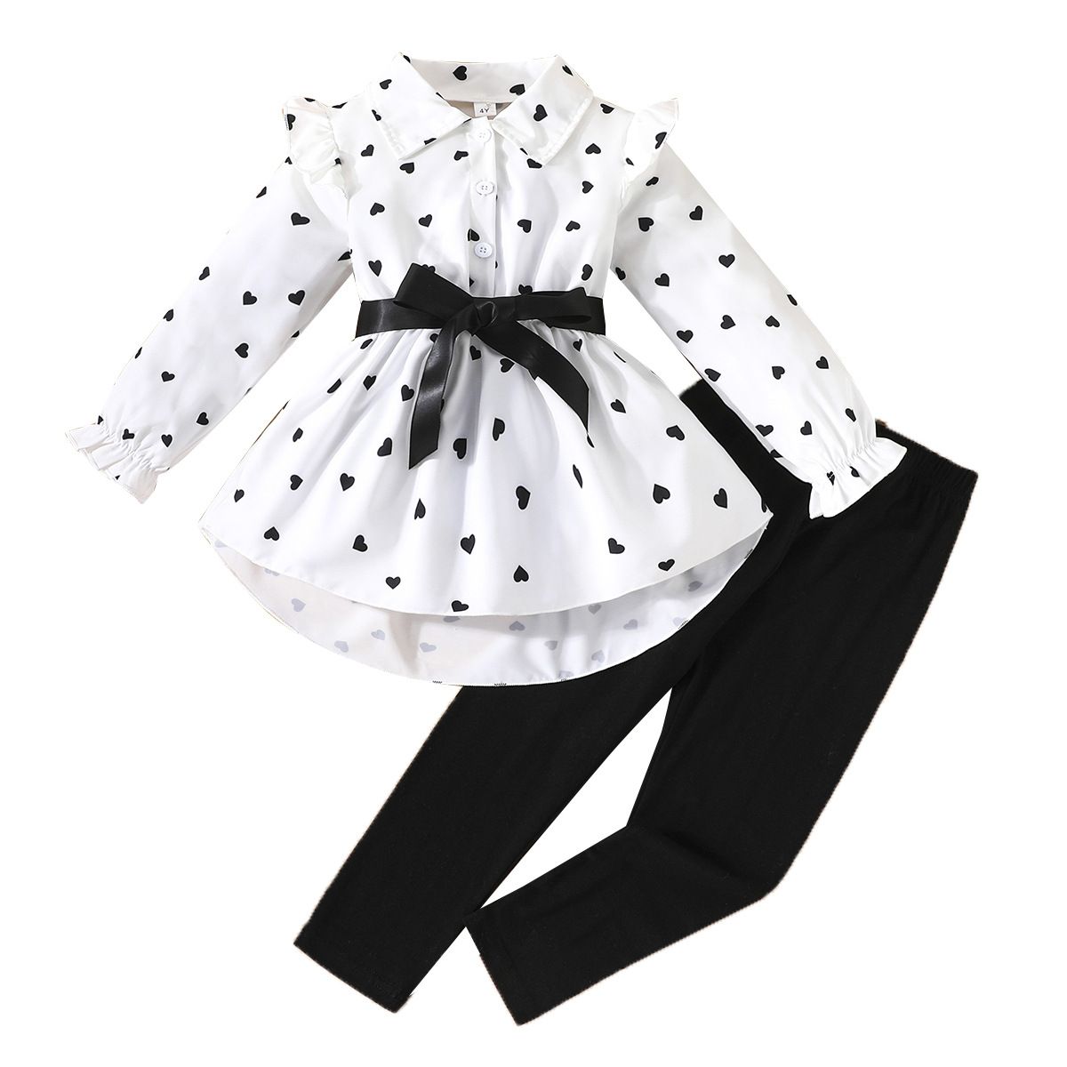 New girls' fashionable Girl Clothes Summer Suit Baby Sets Cute Cotton  Love pattern long sleeved shirt+pants Girl's clothing set